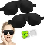 RINGSUN 2-Pack Sleep Mask with Earplug, No Pressure Eye Mask for Sleeping, Memory Foam Sleep Masks for Men Women Relaxing Night Eyeshade Travel Nap, Black
