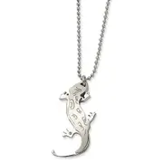 JewelryWeb Stainless Steel Brushed Polished Fancy Lobster Closure Lizard With CZ Cubic Zirconia Simulated Diamond Necklace 22 Inch 22.000