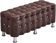 Ice Velvet Storage Stool Long Sofa Stool Shoe Change Stool European Style Storage Stool Home Bedroom Bed End Stool Fitting Room Rest Stool(Color:Dark Brown)