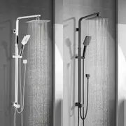 ACA Shower Head Set 8" Rain Thin Shower Head Handheld Sliding Rail Wall Arm Square Chrome Black WELS High Pressure