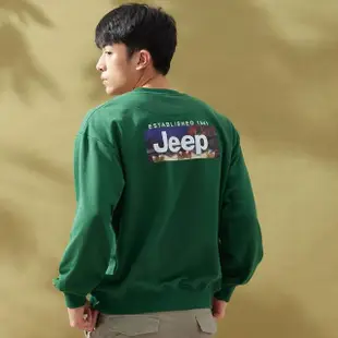 【JEEP】男裝 率性品牌文字相印長袖大學T(綠色)