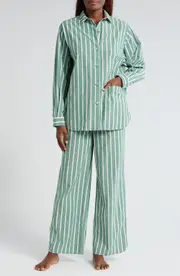Lunya Airy Cotton & Silk Curved Hem Pajamas in Giverny Stripe at Nordstrom, Size Medium