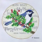 Sandra Gilmore once blue moon Hand painted Needlepoint Canvas Holiday Chickadee
