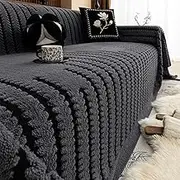 Thick Plush Couch Cover Blanket, Pet Friendly Washable Sofa Cover Blanket for Individual/Loveseat/3 Cushion, for Game Mats Bedroom Carpets Mats Window Sill Mats (Black,180x460cm)