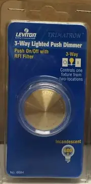 Leviton 6684 Rotary Dial Push On/Off 3-Way Light Dimmer Switch Clear w/ Gold