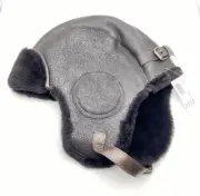 Mens Allen Edmonds Shearling Aviator Hat with Flaps Dark Brown Size Large NWT