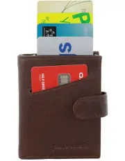 [PIERRE CARDIN] Leather Smart Slide Card Holder Tab Wallet in Brown