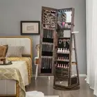 Costway Swivel Jewelry Cabinet with Full-Length Mirror for Bedroom-Coffee