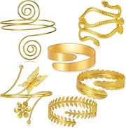 [Wullina] Gold Arm Cuff Upper Arm,6 Pieces Cuff Bracelets Arm Cuff Jewelry for Women Gold Adjustable Arm Cuff Set
