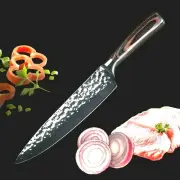 Chef Knife Forged Stainless Steel Wood Handle Hammered Gyuto Slicing Santoku Cut