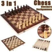 3 in 1 Chess Board Wooden Portable Chess Board (Chess + Checkers and Backgammon)