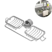 Catzon Faucet Sponge Holder Rustproof Sink Caddy for Dishcloth-Silver with Rod