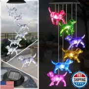 Dog Wind Chimes, Ousenone Solar Wind Chimes Color Changing Outdoor Unique Bir