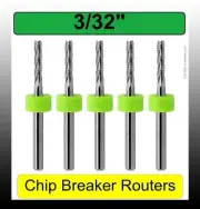 3/32" 2.4mm Router Bits Solid Carbide Chip Breaker FIVE Pieces 1/8" Shank R167