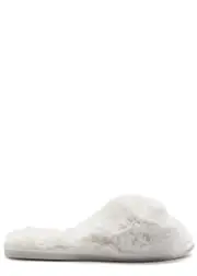 Eberjey Plush Cross-over Faux fur Slippers - Ivory S (UK6-7)