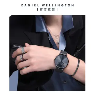 【Daniel Wellington】DW 手錶 飾品禮盒 29x36.5 經典黑皮革大方錶 X 經典簡約手環-曜目黑L