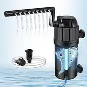 JAHEA Aquarium Filter w/Cycle U-V Light，Internal Green Water Killer Filter Aquarium Tank for 10-40 Gal，105 GPH 5 in 1 Fish Tank Filter(3W U-V 4W Pump)