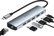 USB C Hub HDMI Ethernet, KOZYC 6 in 1 USB C to HDMI Dock Adapter with 4K 60Hz HDMI, Gigabit Ethernet, 3X 10Gbps USB 3.2, SD/TF, 100W PD, Support Extend/Mirror Display for USB-C (DP Alt Mode) Laptop