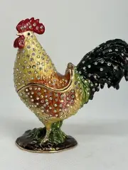 Jeweled Rooster Trinket Box Austrian Crystals.Hand Made Swarovski Crystal Ciel