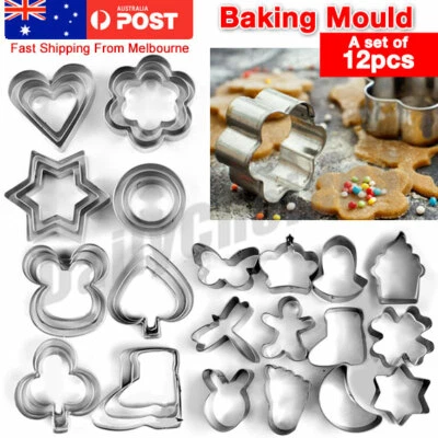 12 pcs Cookies Cutter Pastry Biscuit Cake Decor Diy Mold Mould AU
