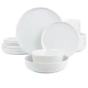 Gibson Home White Deco 16 Piece Fine Ceramic Dinnerware Set in White