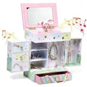 Kids Jewelry Box - Unicorn Theme - Musical Jewelry Box with Drawers Light Pink