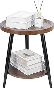 BEELUCK Round Side Table, 2-Tier Round End Table, Small Side Table Storage Nightstand 3 Legged Coffee Table for Living Room Bedroom Office Balcony, Brown