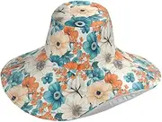 [Yoogain] Bohemian Flowers Turquoise and Coral Foldable Wide Brim Hats for Women for Vacation Decorative Wide Brim Sun hat for Ladies Summer Packable Sombrero de Playa para Mujer, Bohemian Flowers Turquoise and