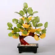 Jade Stone Ingot Money Tree Bonsai Hardstone Gemstone Feng Shui Home Decor