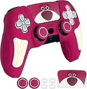Rose Pink Anti Slip PS5 Controller Skin Set,Soft Protective Controller Cover Case for PlayStation 5 Wireless Controller with Touch Pad Stickers and 2 Thumb Grip Caps