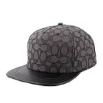 COACH CC LOGO 緹花布及皮革棒球帽 (M-L)(炭灰色/黑色)