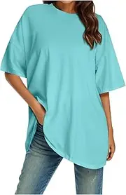 [Generic] T Shirts for Women Baggy Spring Shirts Soft Solid Clothes 2025 Basic Tee, Dark Blue, Small