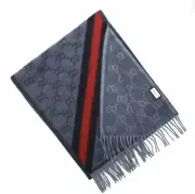 Gucci Unisex Nikky Wool Alpaca Monogram Web Blue Scarf New