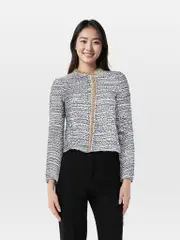 Blue Tweed Beaded Trim Jacket