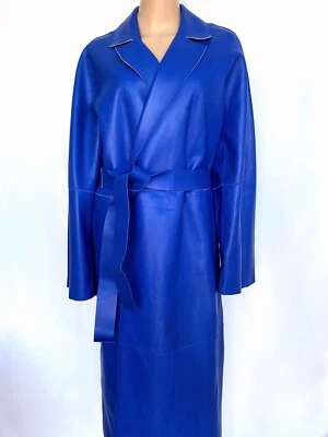 NWT! NEW! MARINA RINALDI ECCELSO Size US 22 2XL Blue Leather Coat Jacket Outwear