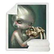 Dark Art Girl Holds Resurrected Saber Toothed Cat Throw Blanket