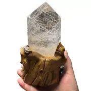 2.2LB Top Natural Hair Crystals Quartz obelisk Tower Point Wand Reiki+stand