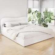 Artiss Bed Frame King Mattress Base Wooden Platform Boucle Beige DARA