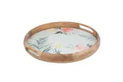 Ladelle Chelsea Premium Mango Round Wood Flower Pattern Serving Tray Platter
