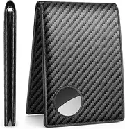 [Generic] Men Large Capacity Wallets Holder Compatible with Apple Air Tag with Money Clip with 12 Card Slots RFID Blocking Front Pocket Wallets (Black)