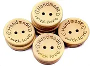 100 PCS Round 2 Hole Handmade with Love Wooden Button Wood Decorative Button for DIY Craft Sewing Embellishment Accessory (Beige, 2cm)