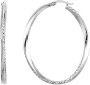 [JewelryWeb] 925 Sterling Silver Rhodium Plated-Rhodium Oval Sparkle Cut Hi Polished Twist Hoop Earrings-Hoop Earring for Women