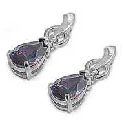Rainbow Topaz Pear Shape Drop Earrings Sterling Silver