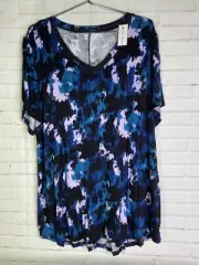 Lane Bryant V-Neck Tie Dye Geometric Jersey Knit Top Womens Plus Size 18-20
