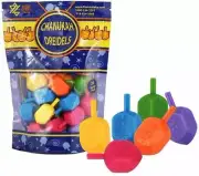 Medium Plastic Hanukkah Dreidels with English Transliteration - Zip lock Bag