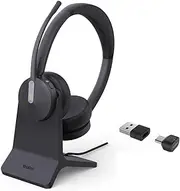 Yealink BH70 Bluetooth Wireless Dual Headset with Stand Teams USB-C/A, 3 mic Noise Cancellation Talk time up to 35h BT51 C Dongle with Type A Adapter
