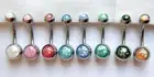 1 / 8pcs Rainbow Opal Glitter Double Gem Belly Navel Ring Bar Body Piercing Bulk