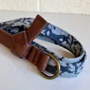 NEW Unisex Top Paw 4 Ft Leash Blue Floral Denim Linen Leather Handle Dog Puppy