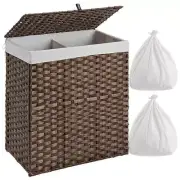 Unbranded Laundry Hamper 13.3"Dx22.2"Wx24"H Water Resistant Wood Rectangle Brown