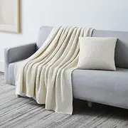Southshore Fine Living, Inc. Taupe Throw Blanket for Couch or Bed with Matching Decorative Throw Pillow Cover, Acrylic Knit Throw Blanket and Throw Pillow Cover, Taupe